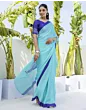 Women Handsfree Light Blue Satin Printed Saree
