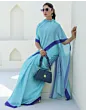 Women Handsfree Light Blue Satin Printed Saree