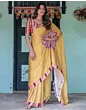 Handsfree Mustard Yellow Satin Printed Saree
