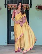 Handsfree Mustard Yellow Satin Printed Saree