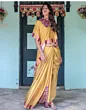 Handsfree Mustard Yellow Satin Printed Saree
