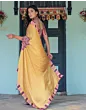 Handsfree Mustard Yellow Satin Printed Saree