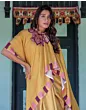Handsfree Mustard Yellow Satin Printed Saree