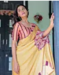 Handsfree Mustard Yellow Satin Printed Saree