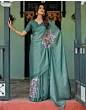 Handsfree Dusty Teal Green Satin Printed Saree