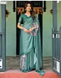 Handsfree Dusty Teal Green Satin Printed Saree