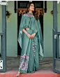 Handsfree Dusty Teal Green Satin Printed Saree