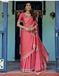 Handsfree Light Red Satin Floral Printed Saree