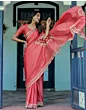 Handsfree Light Red Satin Floral Printed Saree