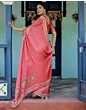 Handsfree Light Red Satin Floral Printed Saree