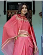 Handsfree Light Red Satin Floral Printed Saree