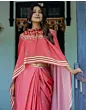 Handsfree Light Red Satin Floral Printed Saree