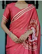 Handsfree Light Red Satin Floral Printed Saree
