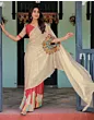 Handsfree Cream Satin Printed Saree