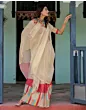Handsfree Cream Satin Printed Saree