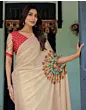 Handsfree Off White Satin Printed Saree