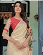 Handsfree Off White Satin Printed Saree