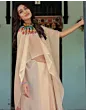 Handsfree Cream Satin Printed Saree
