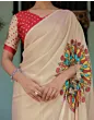 Handsfree Off White Satin Printed Saree