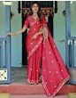 Handsfree Red Satin Floral Printed Saree