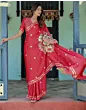 Handsfree Red Satin Floral Printed Saree
