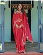 Handsfree Red Satin Floral Printed Saree