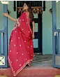 Handsfree Red Satin Floral Printed Saree