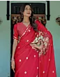Handsfree Red Satin Floral Printed Saree