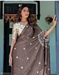 Handsfree Dark Brown Satin Printed Saree
