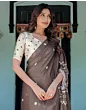 Handsfree Dark Brown Satin Printed Saree
