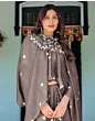 Handsfree Dark Brown Satin Printed Saree