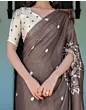 Handsfree Dark Brown Satin Printed Saree