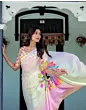 Handsfree Multicoloured Satin Printed Saree