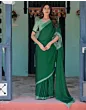 Handsfree Dark Green Satin Printed Saree