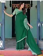 Handsfree Dark Green Satin Printed Saree