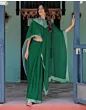 Handsfree Dark Green Satin Printed Saree