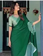 Handsfree Dark Green Satin Printed Saree