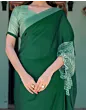 Handsfree Dark Green Satin Printed Saree