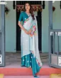 Handsfree Sky Blue Satin Floral Printed Saree