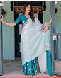Handsfree Sky Blue Satin Floral Printed Saree