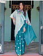 Handsfree Sky Blue Satin Floral Printed Saree
