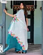 Handsfree Sky Blue Satin Floral Printed Saree