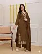 Women's Plus Size Rayon Brown  Embroidered Kurta and pant set With Dupatta