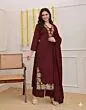 Women's Plus Size Rayon Maroon Solid Embroidery Kurta and pant set With Dupatta
