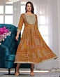 Women Printed Viscose Rayon Anarkali Kurta (Gold, Multicolor)