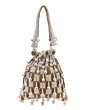 Women Brown Pearl Embroidered Stylish Potli Bag