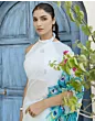 Handsfree Light Blue Satin Printed Saree