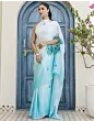 Handsfree Light Blue Satin Printed Saree