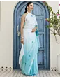 Handsfree Light Blue Satin Printed Saree