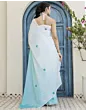 Handsfree Light Blue Satin Printed Saree
